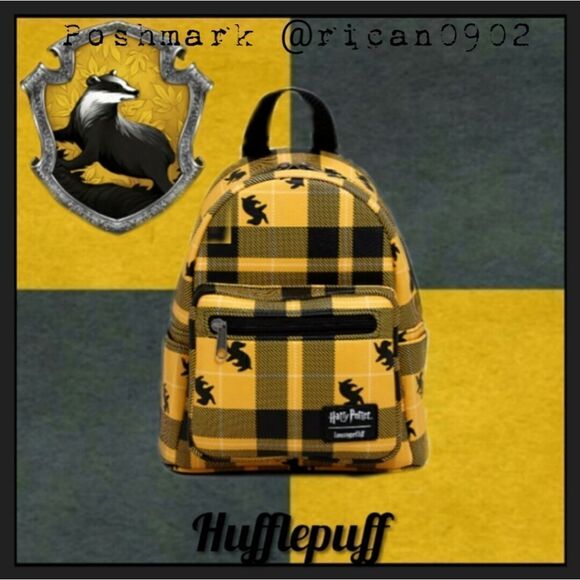 Loungefly Harry Potter Hufflepuff Plaid Mini Backpack - Picture 1 of 4